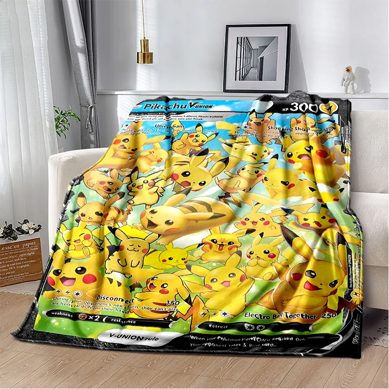 2025 New Pokemon Gold Cards Pikachu Cartoon Gift Soft Flannel Blanket,Throw Blanket Comfortable Blanket for Beds Sofa Home Kids