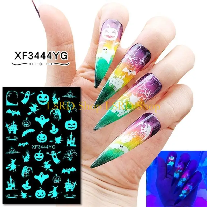 L8RD Adesivo per unghie luminoso Halloween da 12 fogli Adesivi fluorescenti che illuminano buio
