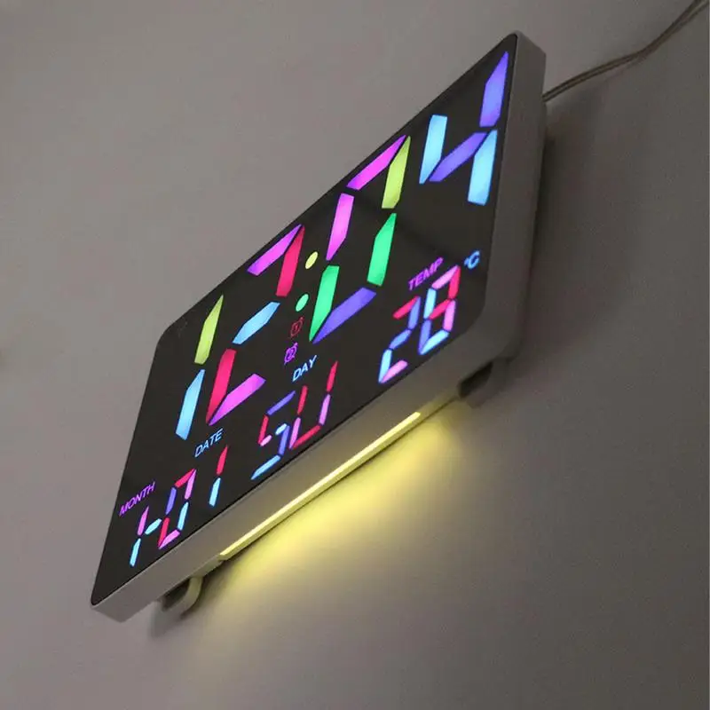Large Digital Wall Clock Wall Alarm Clock With 11 RGB Light Modes LED Display Alarms Remote Control 12/24H Time Snooze Function