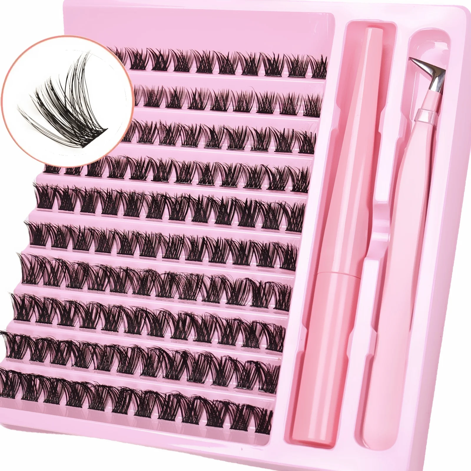 DIY Wimpernverlängerungs-Set Wimpernbüschel mit Kleber Einzelwimpern-Set Cluster-Wimpern Wispy D Curling Falsche Wimpernbüschel