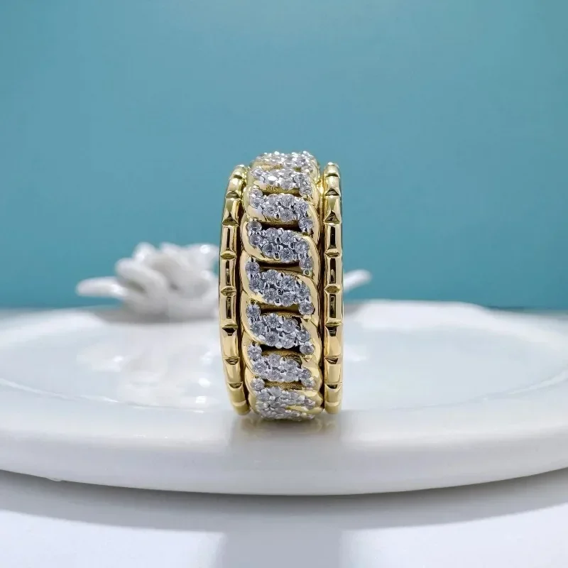 Eldorado Gold   Eldorado Gold 2025 2025Boutique AU750 Gold Diamond Women's Ring Hip Hop Trend Twisted Diamond  24 Real Gold Spin