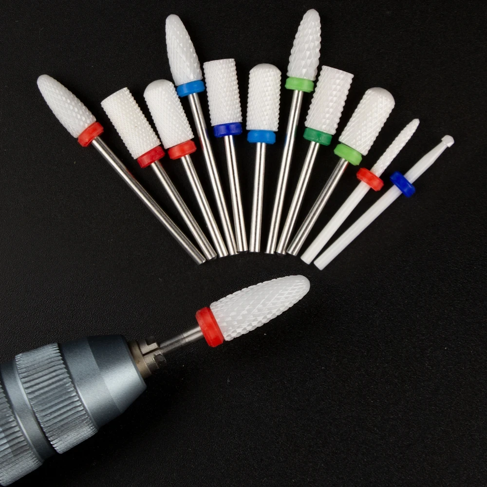 5pcs Ceramic Milling Cutter For Manicure Set Nail Drill Bit Mill Manicure Machine Pedicure Tools for Removing Gel File 3/32 Inch