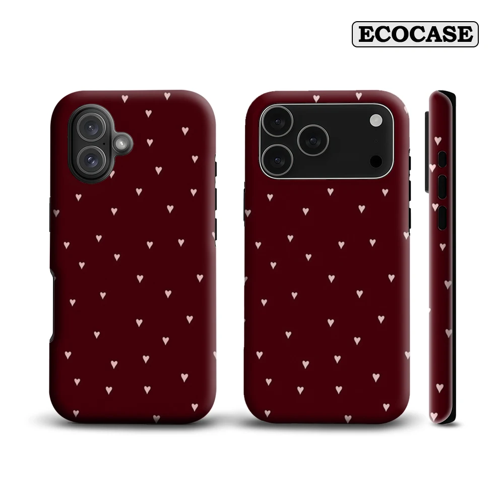 Burgundy & Blush Heart Scatter IPhone 17 Must-Haves Handyhülle für IPhone 17 16 15 14 13 12 Pro Max Plus Doppelschichtige Rückseite