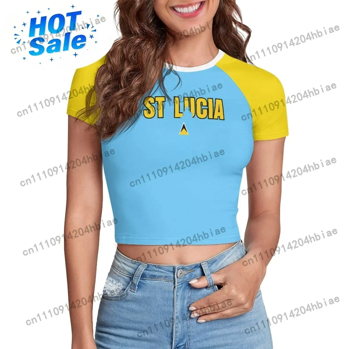 Patriotic Crewneck Carribean High Street Fashion Crop T Shirt Tops Custom St Lucia Saint Lucia Flag Y2K Hot Girl Baby Tee Top