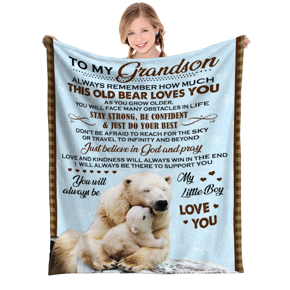 

Grandma's Best Gift for Grandson Polar Bear Blanket Suitable for Office Sofa Lunch Break Lightweight Soft Wool Blanket