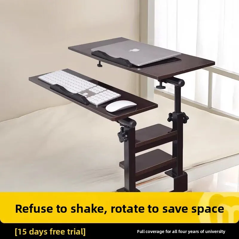 small table by the bed, suspended notebook, upper and lower bunk dormitory in the university