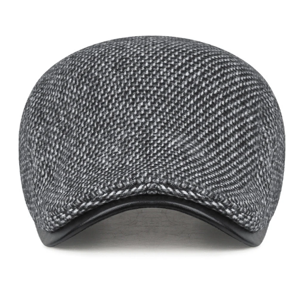 HT4923 Beret Cap Male Autumn Winter Hat Adjustable Ivy Flat Cap Dad Father Artist Painter Hat Earflap Cap Grandfather Mens Beret