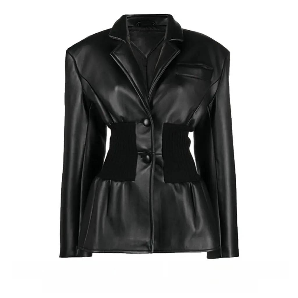 

Niche Design Sense Catwalk PU Coat Super Waist Contour Stitching Knitted Suit Women's Fashion Upper Wear