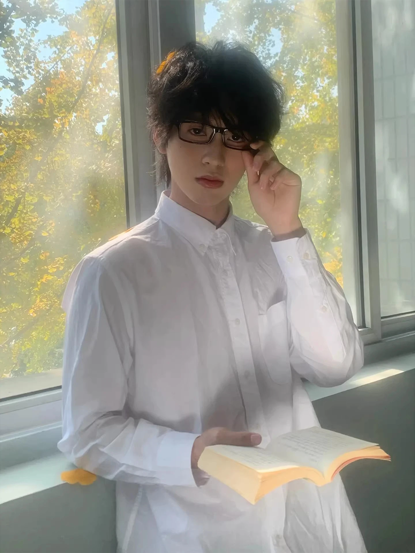 

Белая мужская рубашка с длинным рукавом и воротником, весенне-осенняя, в японском стиле, для создания молодежного образа, премиум-качество, для делового костюма