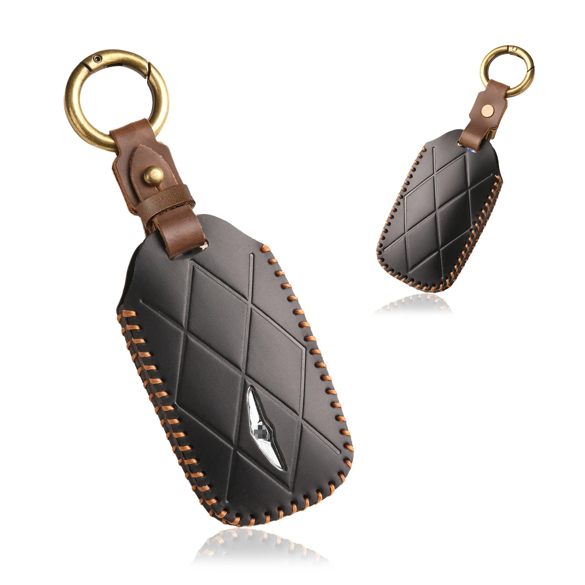 Genuine Leather Key Cover for Genesis GV60 GV70 GV80 GV90, Retro Style Full Protection Case with Metal Ring ，5-8 Buttons - view 5