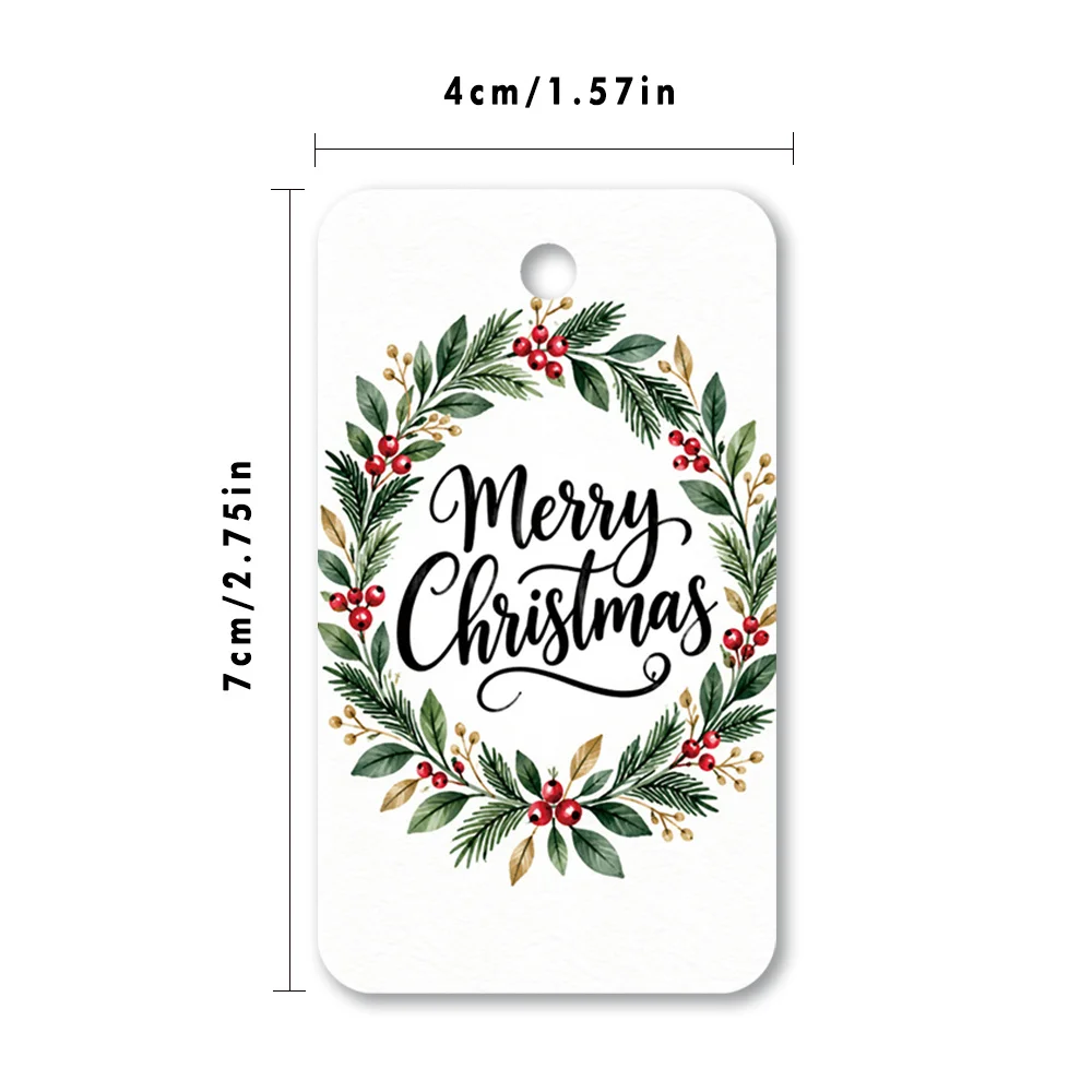 40pcs, Gift Tags, Fresh Watercolor Green Wreath, Hanging Paper Labels for Gift Wrapping, Holiday Party Decor with String