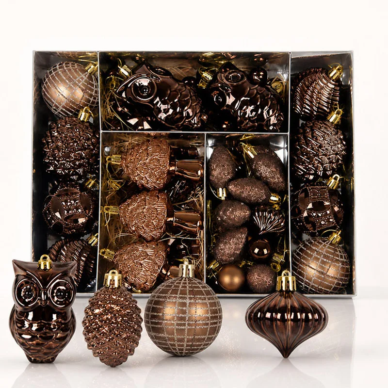 52/73pcs Coffee Christmas Ball Ornaments Retro Special-shaped Christmas Tree Party Decoration New Christmas Spheres Pendant Set