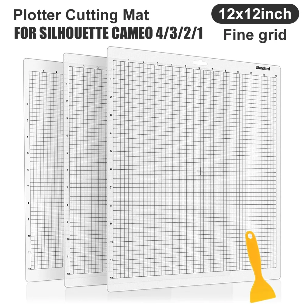 3 Pack Standard Grip Cutting Mat for Silhouette Cameo 4/3/2/1, 12x12 In Square Non Slip Cut Mats with Scraper, Gridded Adhesive
