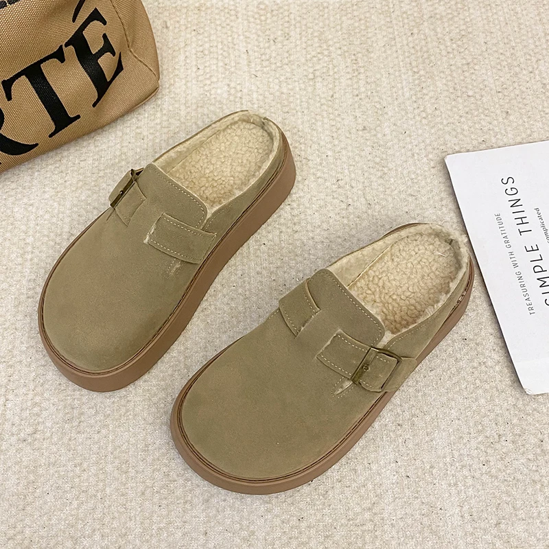 Faux Suede Flat Birken Slippers Women's Autumn Vintage Close-toed Mules Women's Soft-soled Cork Slippers Outdoor Slippers image 3