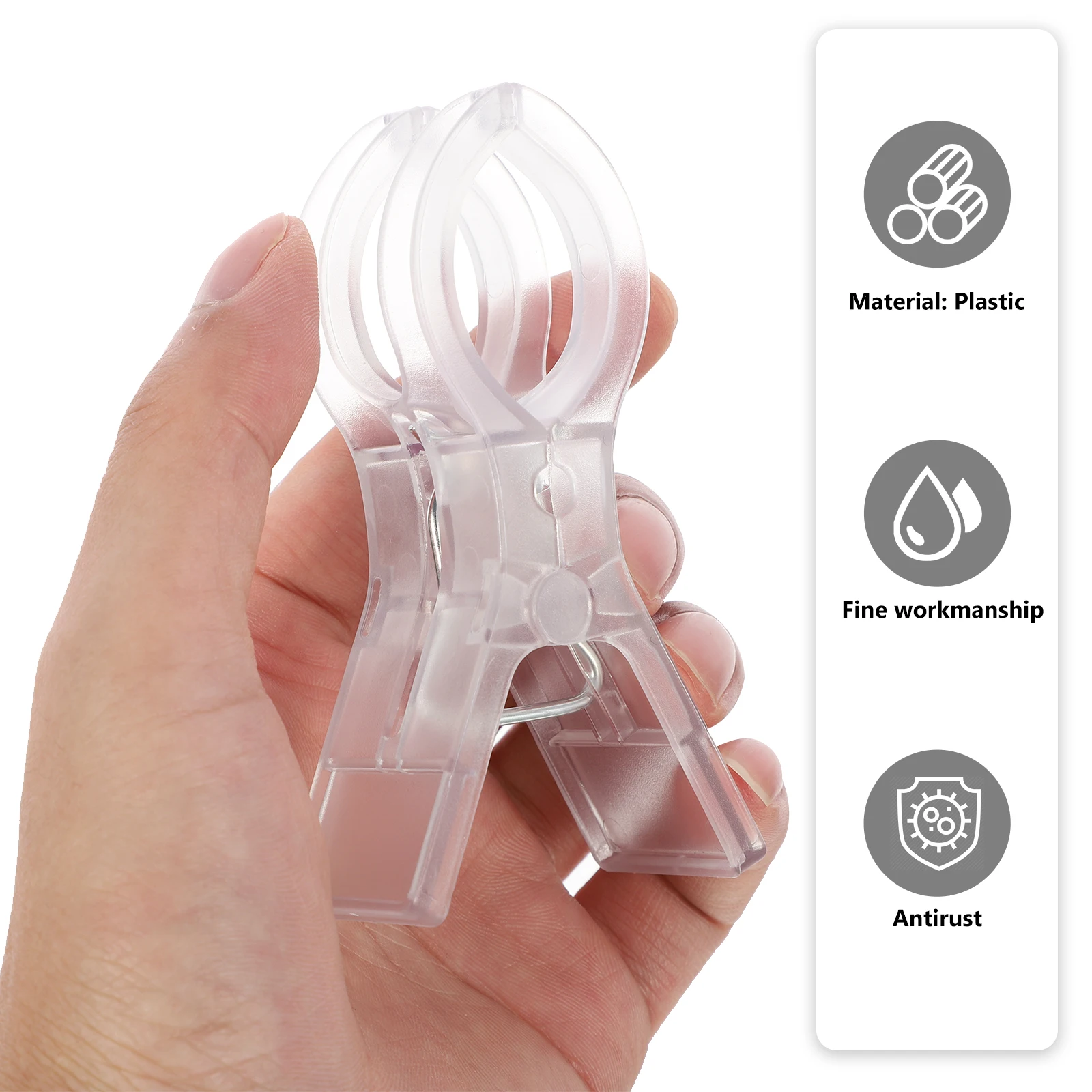 

8pcs Windproof Clothes Clips Heavy Duty Plastic Pins for Beach Towel Drying Quilt Clothes Hanger Rust Resistant Clear White