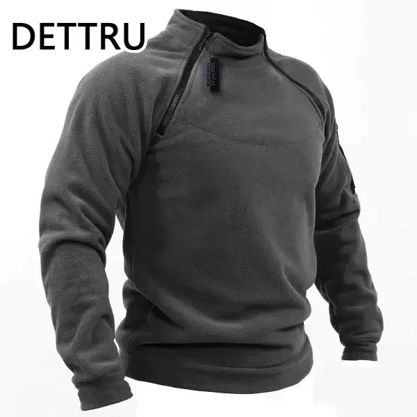 DETTRU Men\'s Sweater Loose Solid Color Outdoor Warm Breathable Tactics Streetwear Sweatshirts Men