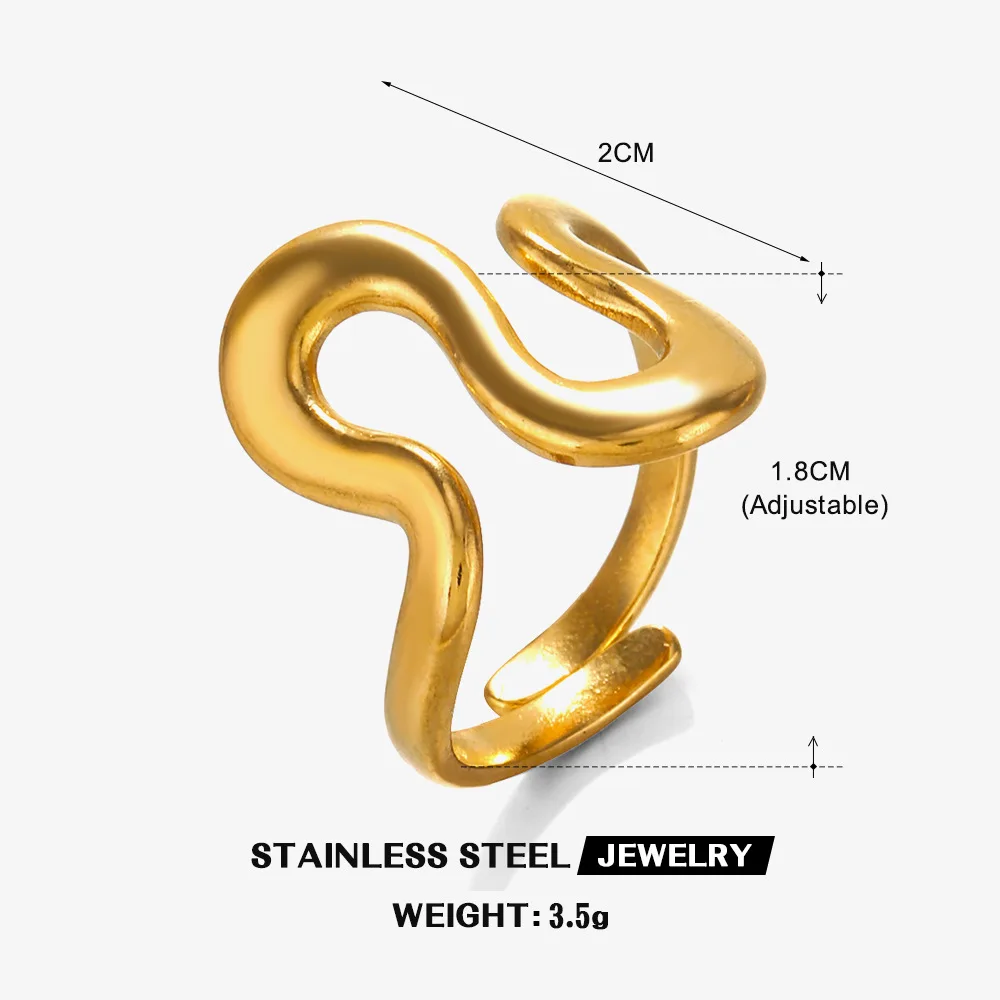 Irregular Curved Line Ring Woman And Men Couple Jewelry Geometric Stainless Steel Adjustable Opening Stacking Rings Кольца