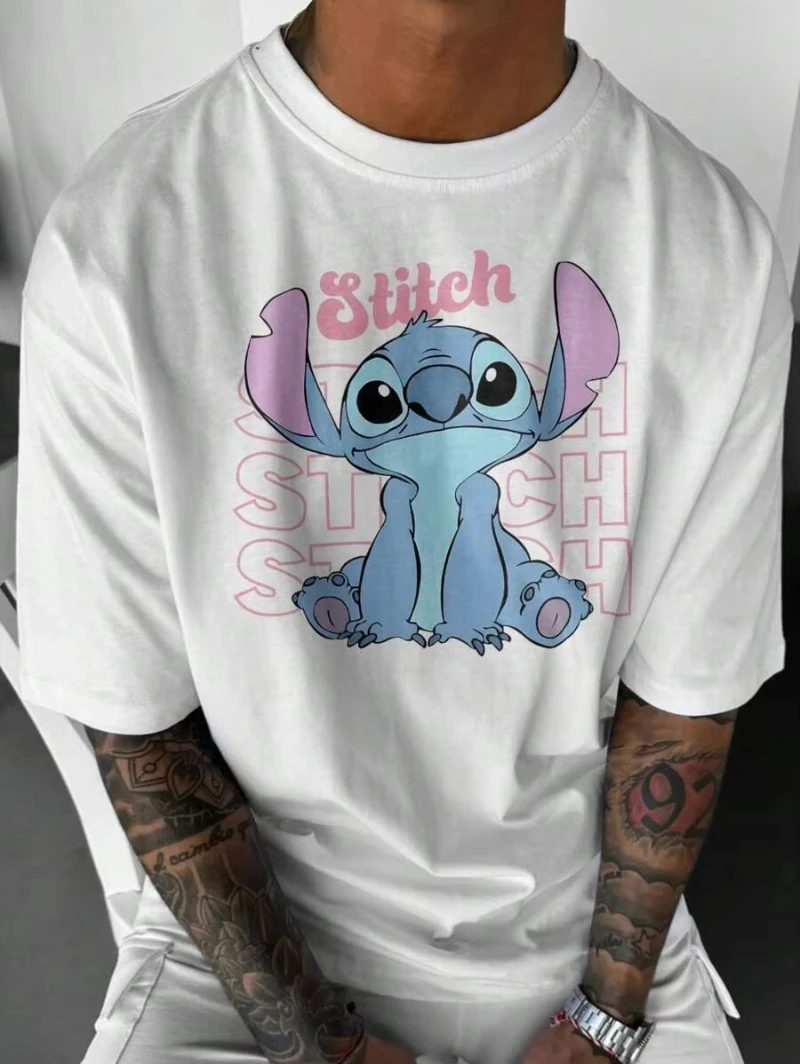 

Disney Stitch Print Short Sleeve Casual T-Shirt for Men Summer Casual Y2k Ladies Clothes Men's Clothing Unisex Couples Tees Tops