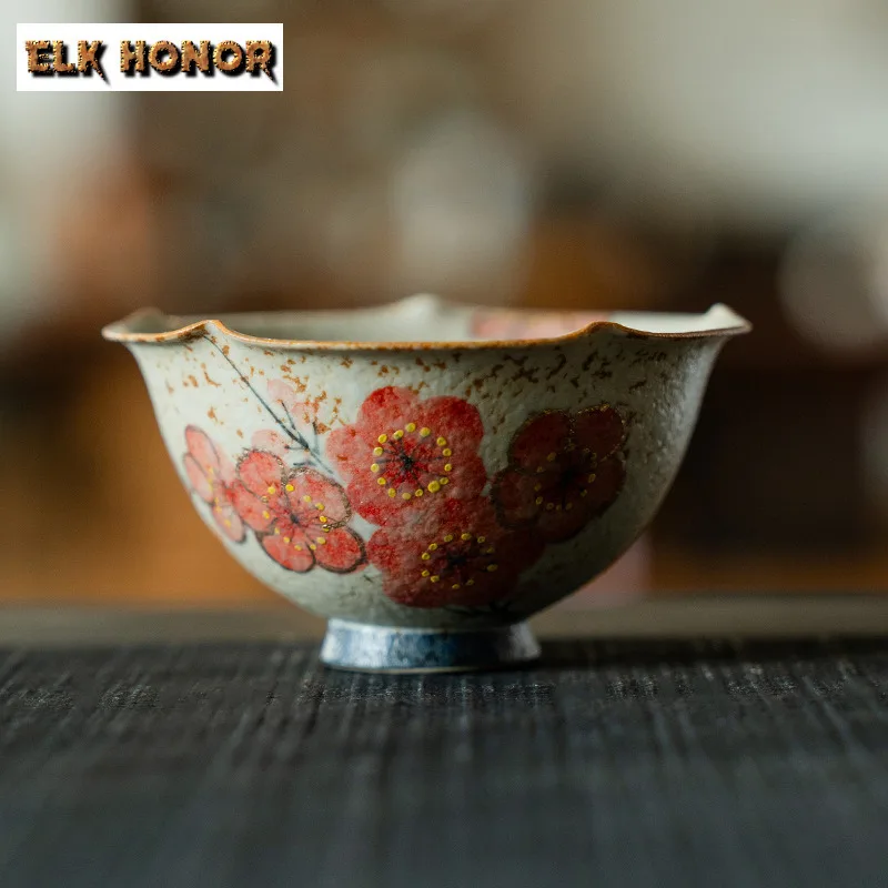

90ml Hand-painted Plum Blossom Teacup Aesthetic Tea Bowl Set Of Cups Tea-tasting Smelling Cup Jianzhan Master Cups Drinkware
