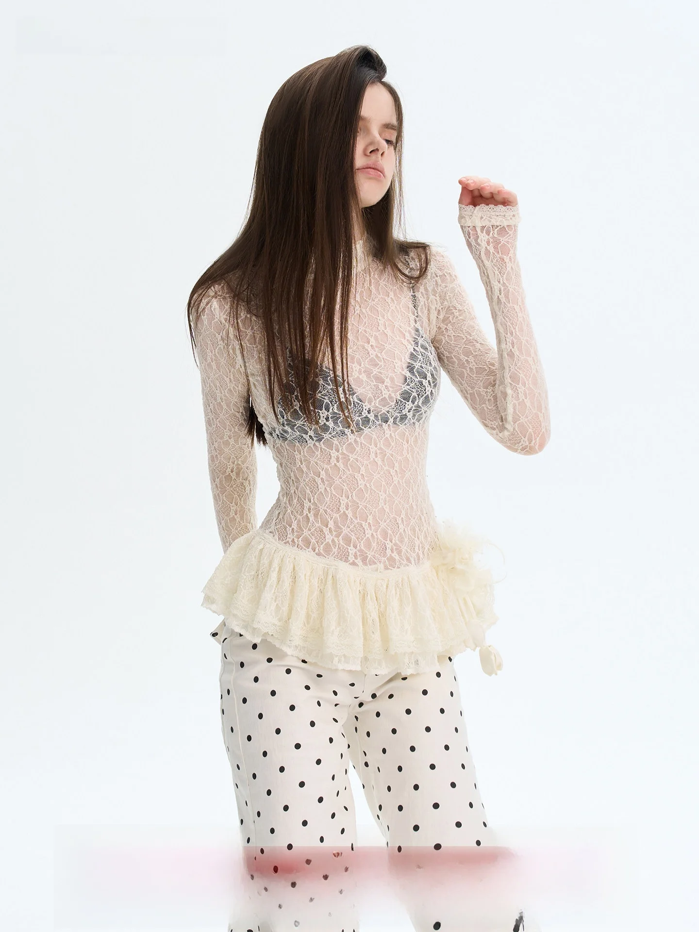 

the NeverMore North Coastline Sunny Vintage Lace Long Sve Base irt Women's Layerable Inner Wear Top High Elastici Nylon