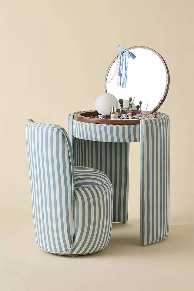 *Flip-Top Mirror Vanity Table, Hidden Storage Dressing Table with Storable Stool, Space-Saving Upholstered Makeup Desk,  Style