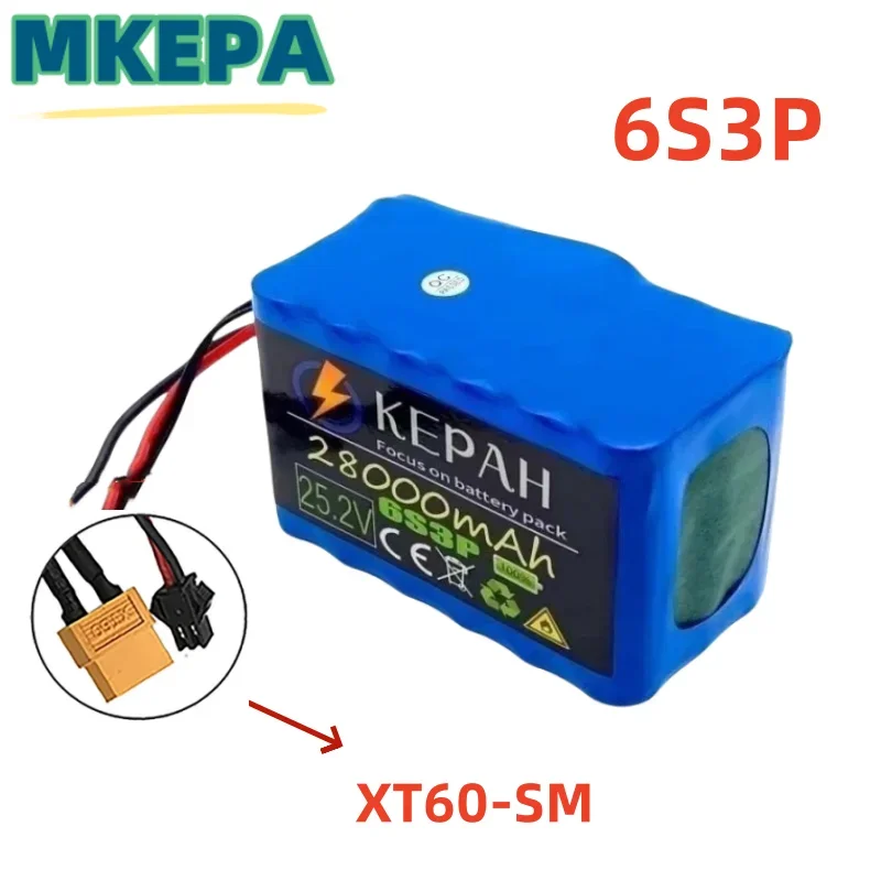 Batería de litio para bicicleta eléctrica pila de 25,2V 28.0Ah 6S3P Customizable link plug 18650, 25,2V 28000mAh 2.52V Charger