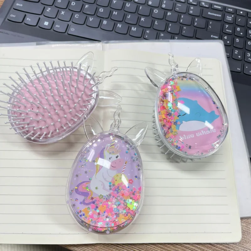 Cute Egg Comb Anti-static Massage Hair Brush Detangle Shower Salon Styling Straight Curly Portable Unicorn Cartoon Printed Combs
