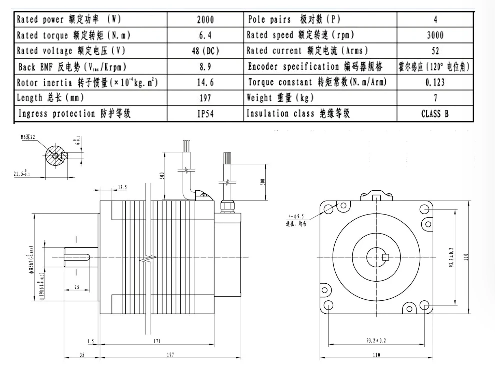 

High Power 48V 2KW Brushless DC Motor Low Voltage BLDC Motor With Hall Sensor And Driver