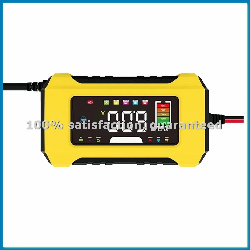 12V Car Battery Charger 6A Fully Automatic Battery Charger with LCD Display Lead Pulse Repair Charger EU PLUG Yellow-A25R