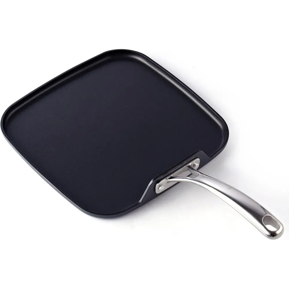 Sartén cuadrada antiadherente de once pulgadas, utensilios de cocina duraderos con revestimiento anodizado duro, color negro elegante