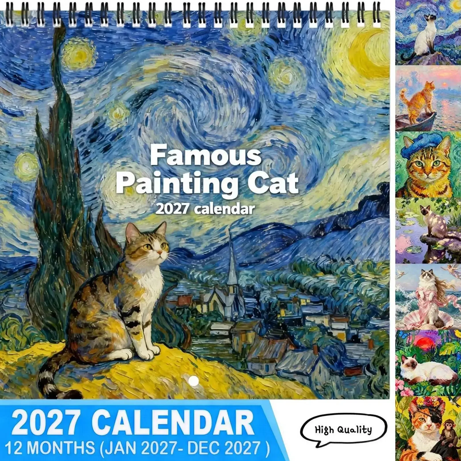 2027 Wall Calendar Cat Starlight Theme Wall Calendar Funny Thick Cute Paper Decorative Monthly Planner for Home Office