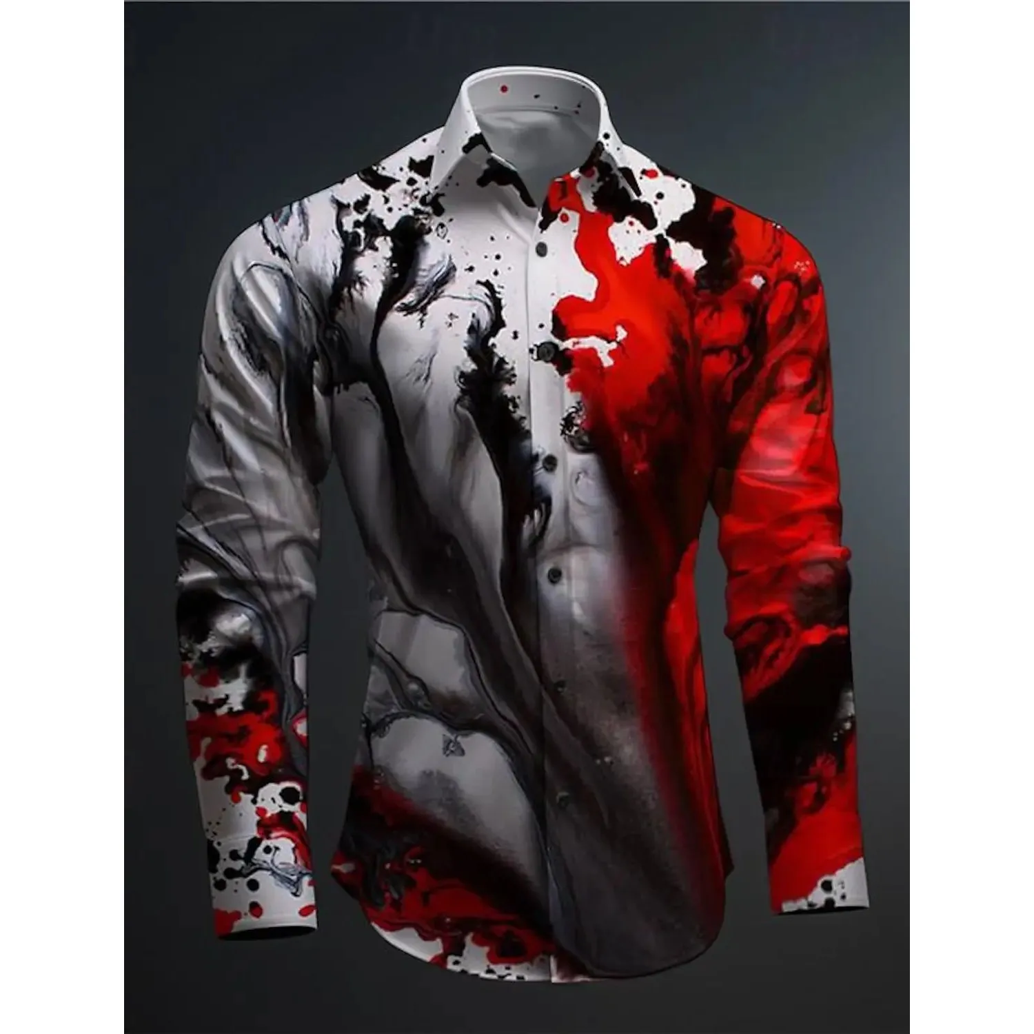 Men's Business Casual 3D Printed Shirt Gradual Street Party Autumn Thickened Fleece Lined Nine Sleeve  Collar