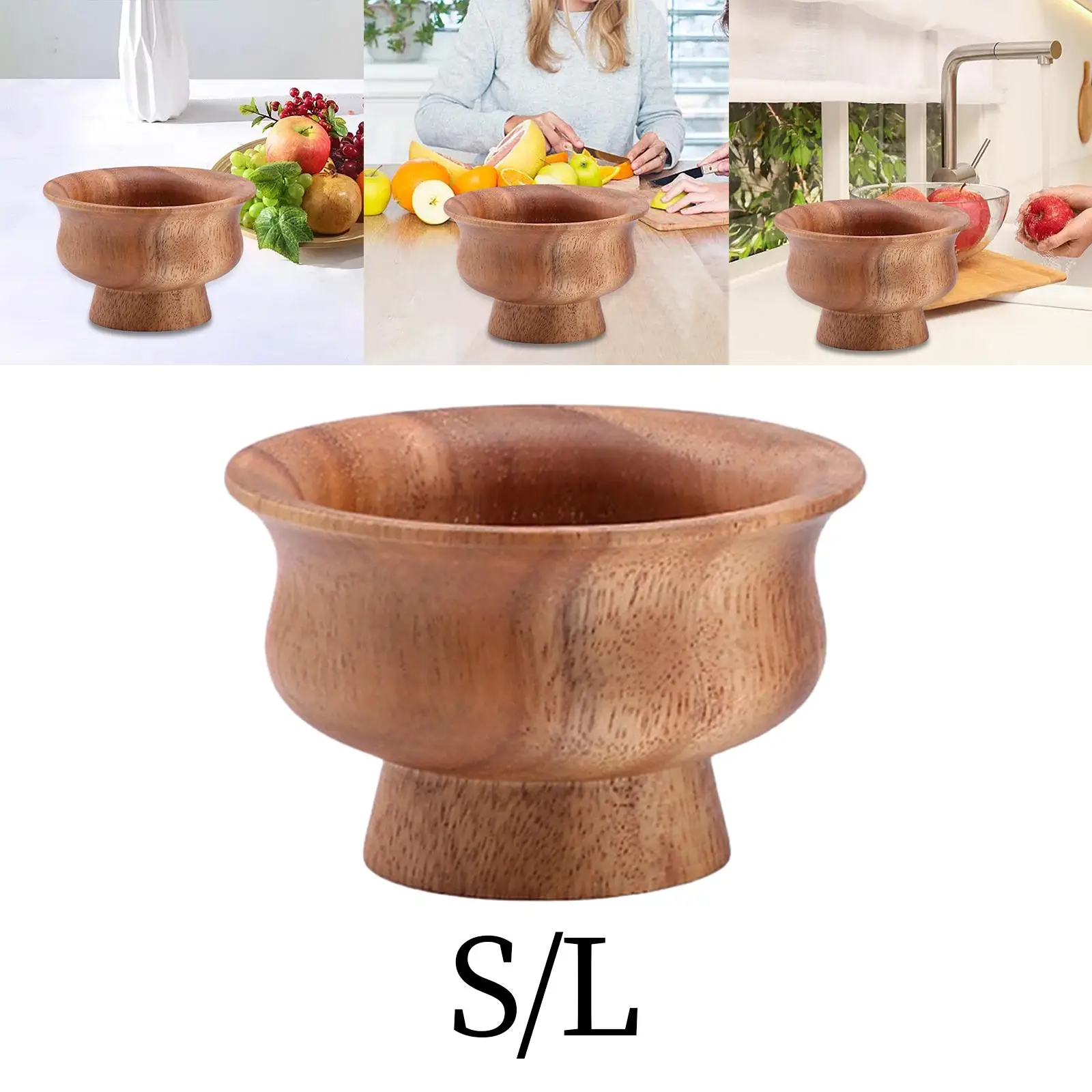 Potpourri Bowl Pedestal Bowl Multifunction Handcrafted Round Wood Punch Bowl Decorative Bowl for Dining Table Entryway Décor
