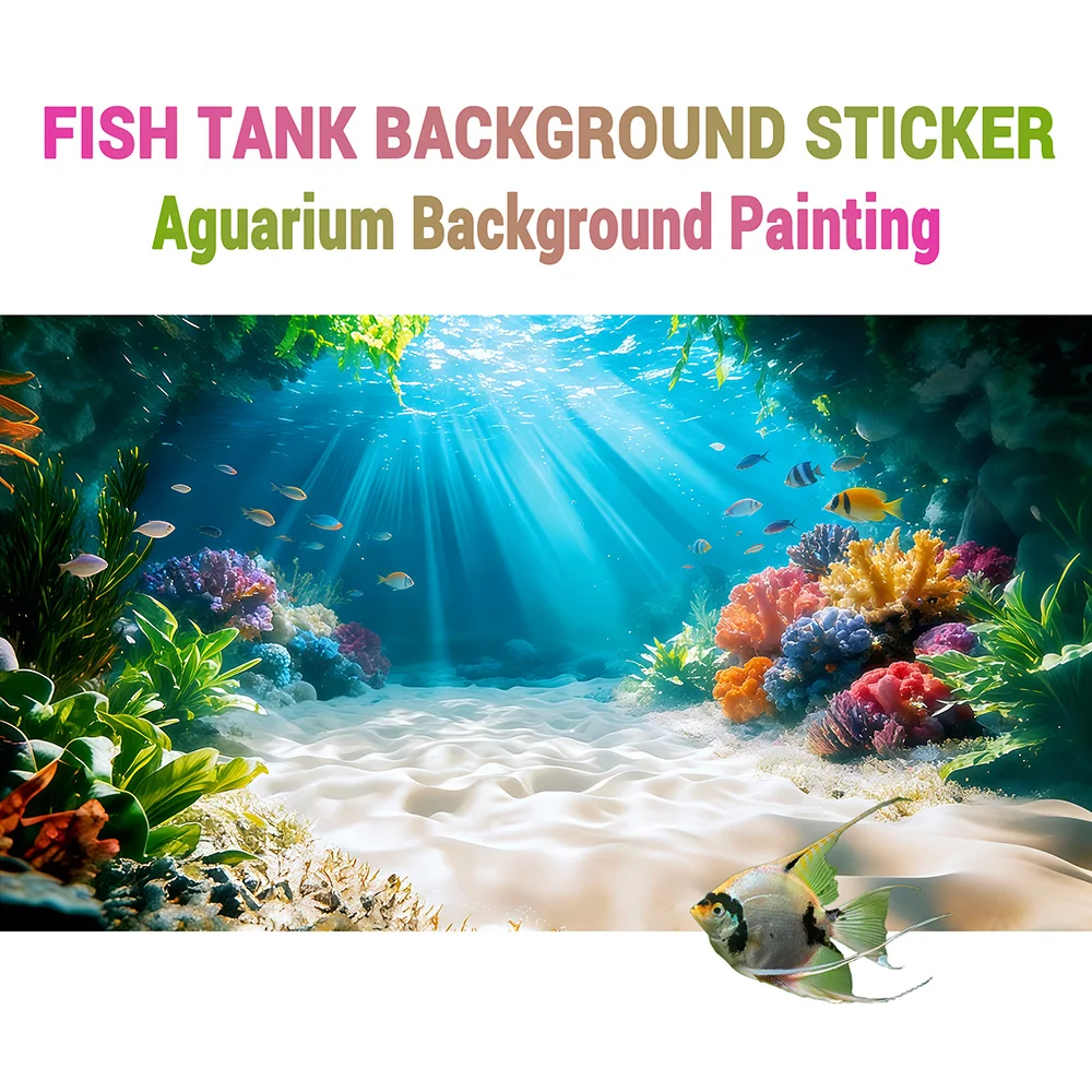 Sunshine Colored Reef, Fish Tank Background Painting, Aquarium Painting Sticker, Front Self-Adhesive, Landscape Ornaments