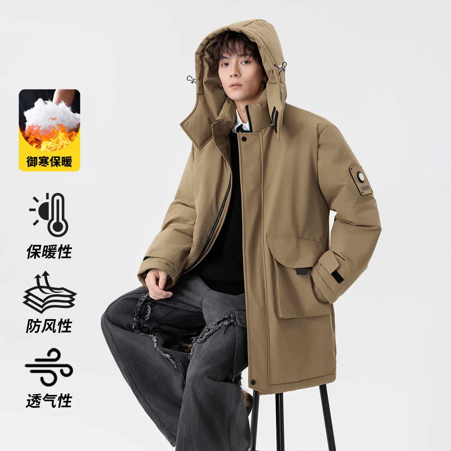 Men Solid Color Casual Simple Long Sleeve Knee Length Parkas Autumn Winter New Fashion American Style Male Trendy Coats Clothes