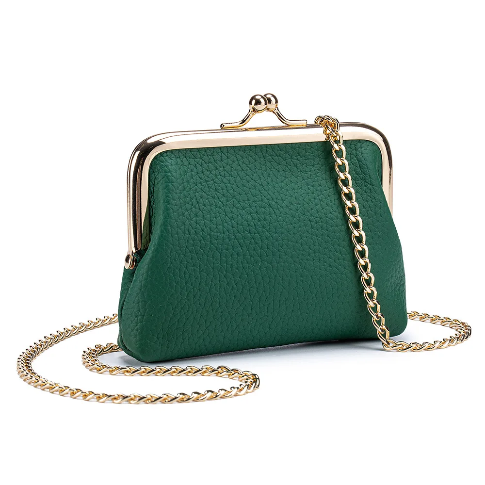 Bolso cruzado con cierre de beso para mujer, Mini bolsos de cuero auténtico con cierre de beso, bolsos de hombro tipo bandolera, monedero, bolso de mensajero