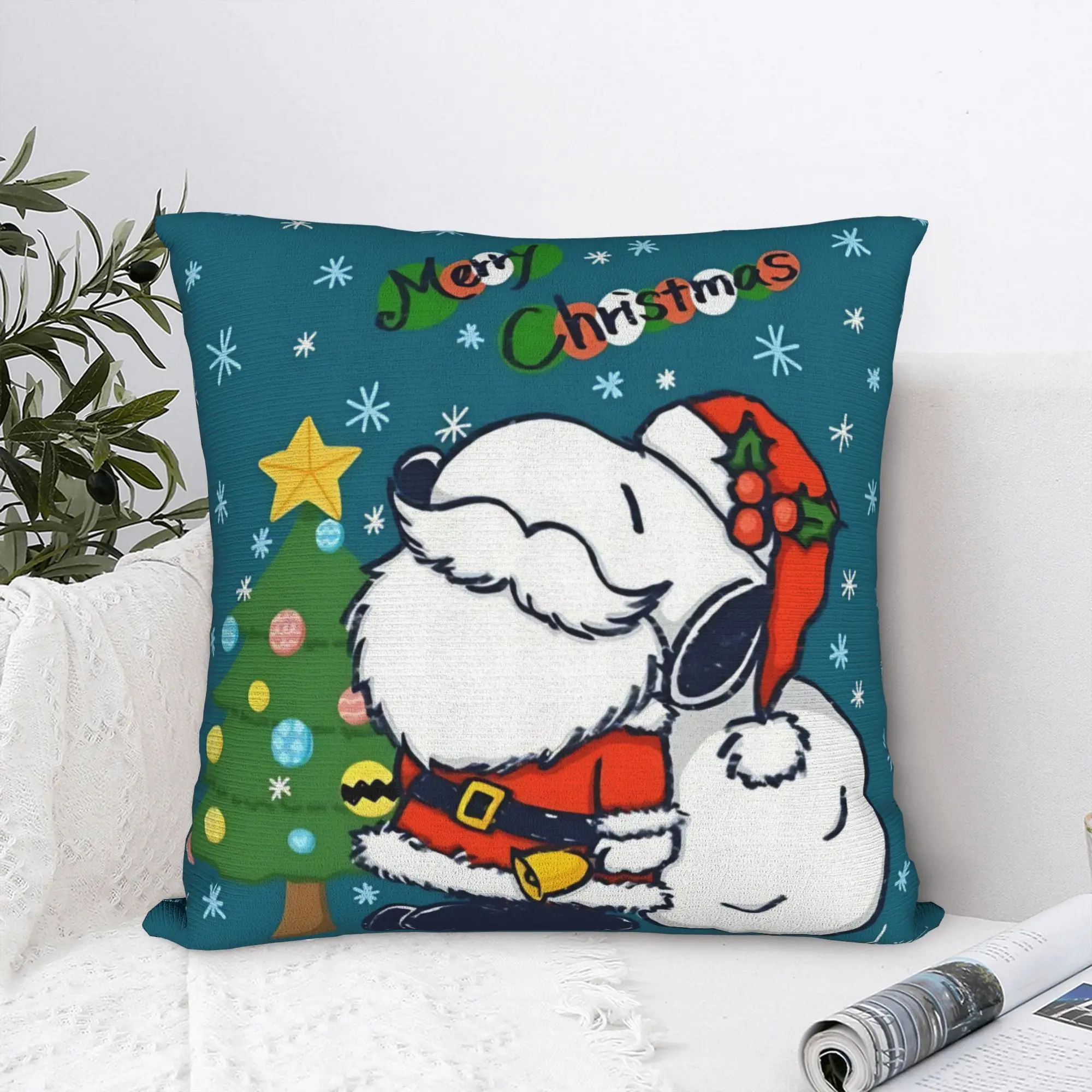 S-Snoopys Xmas Snowman Santa Pillowcase Polyester Cushion Cover Decoration  Pillow Case Cover Home Square 45*45cm