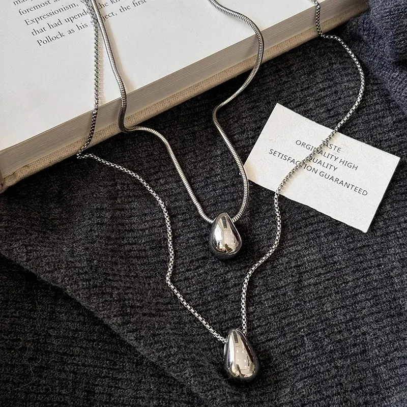 

Long Minimalist Teardrop Charm Pendant Necklace for Women Autumn Winter Sweater Chain Fashion Y2K Accessory Jewelry Trendy Gift