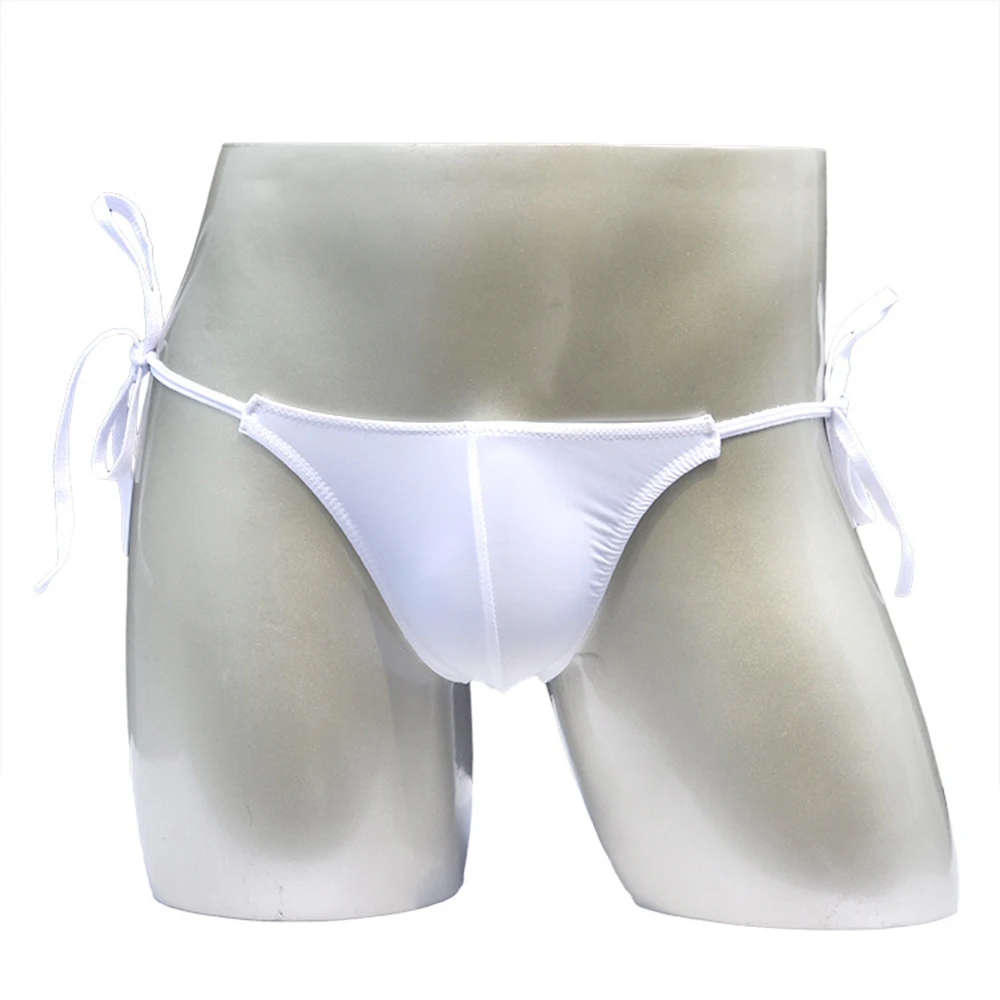 Men's Sexy Low Waist Panties Ice Silk Briefs U Convex Pouch Bikini Thongs Ultra-Thin Underwear Lingerie Hot Slip Homme G-Srting