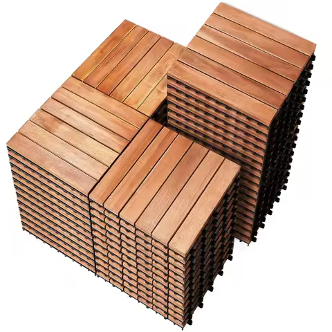 54 PCS Solid Acacia Wood Interlocking Patio Deck Tiles - 12" x 12" Indoor Outdoor Waterproof Flooring Tiles, Customized