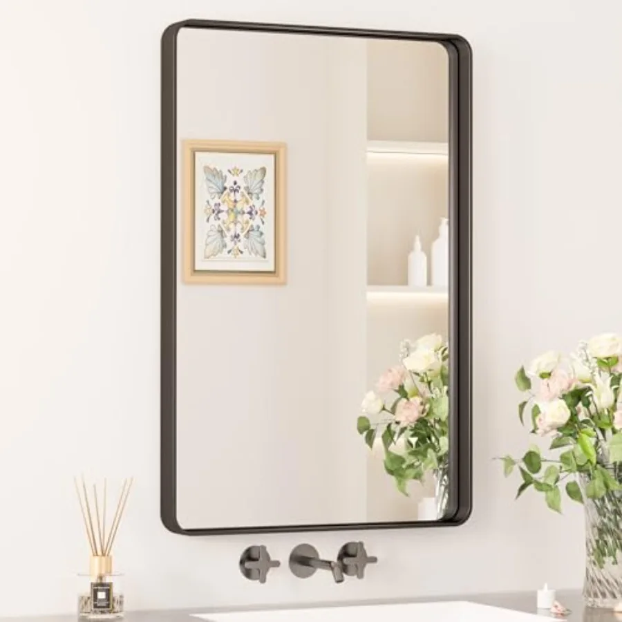 

Black Bathroom Mirror 20 x 30 Inch Rounded Rectangle Bathroom Mirrors for Over Sink Sandblasted Finish Farmhouse Vanity Mirror