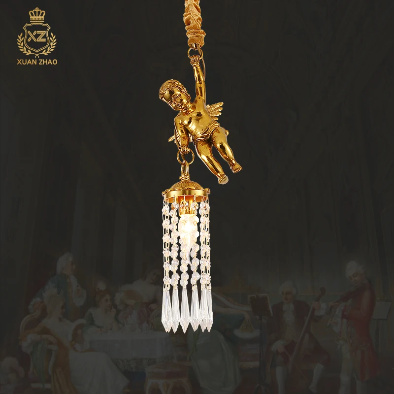 

Cupid Creative Crystal Bedside Aisle Small Chandelier Stair Foyer Bar Elegant French Art Copper Pendant Light