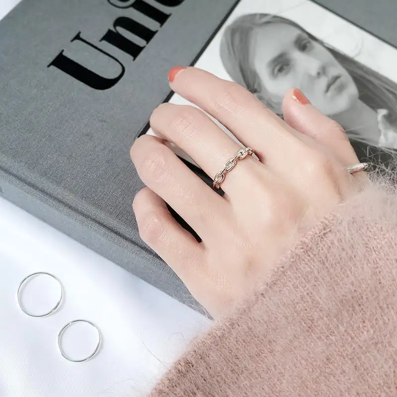 Women's 925 Sterling Silver Adjustable Chain Shaped Ring