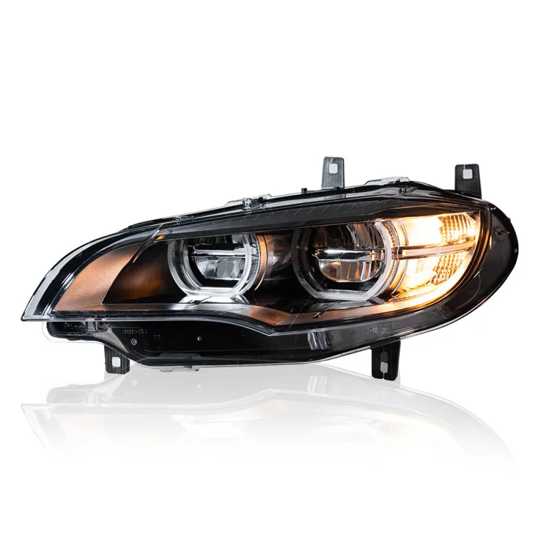 Headlight Assembly For BMW X6 E71 2008-2014 Modified With Dual Color LED Angel Eyes Daytime Running Lights Turn Signals Light