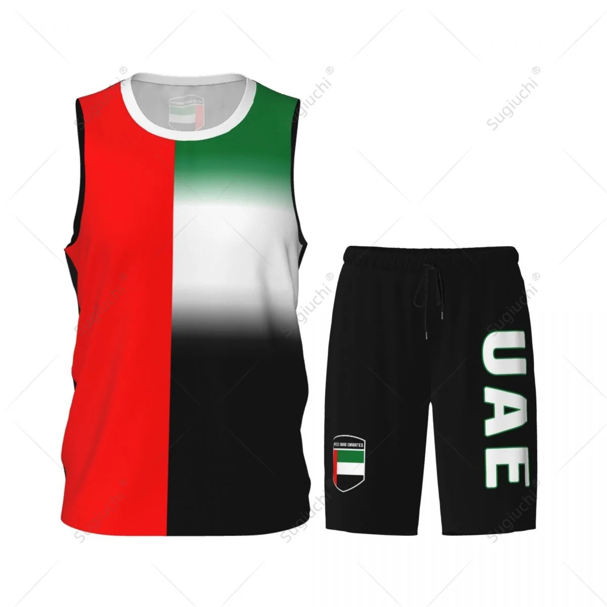 Men United Arab Emirates Flag Basketball Jersey Set Mesh Shirt & Pants Sleeveless Exclusive Team-up Custom Name Nunber Unisex