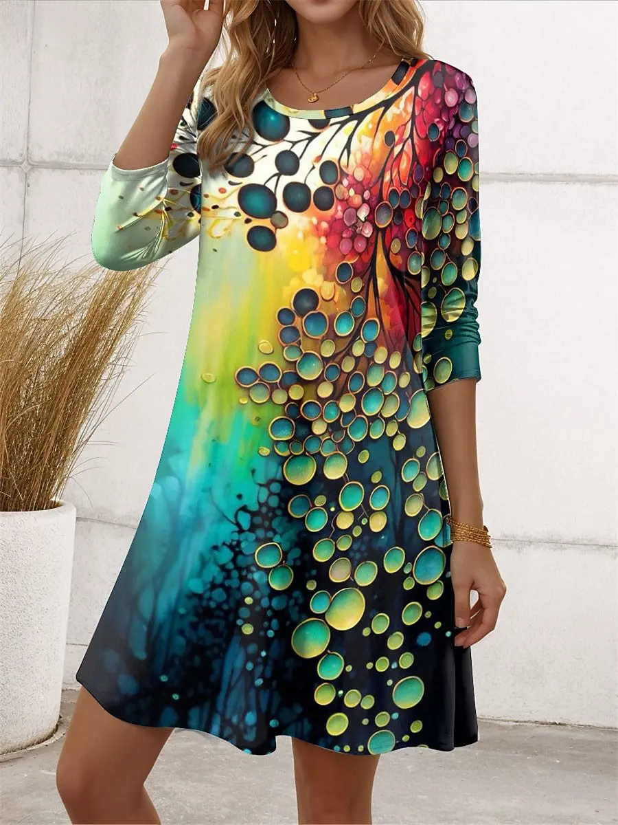 

Женская одежда больших размеров 3XL, мини-платья с градиентом, всесезонное уличное женское платье с длинным рукавом и 3D принтом, свободное повседневное платье