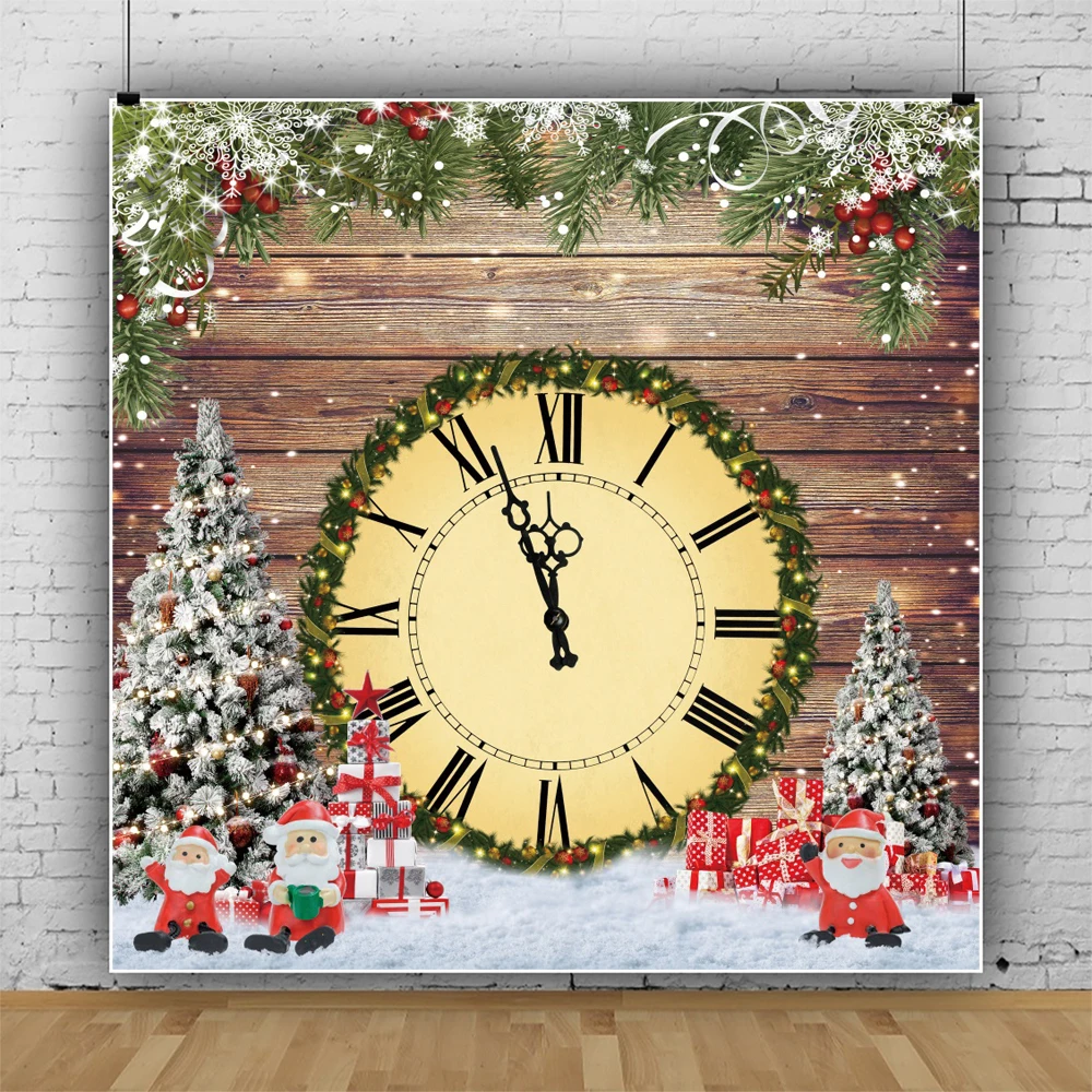 Christmas Backdrops for Photography 2025 Christmas Tree Clocks Santa Claus Winter Family Gathering Children's Portraits Banners