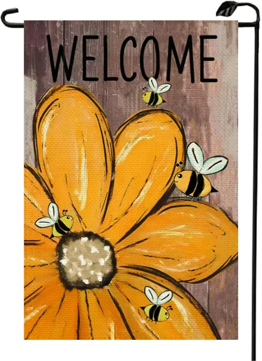 Summer Sunflower Bee Welcome Garden Flag 12x18 Inch Double Sided Burlap Small Seasonal Wood Grain Outdoor Lake House Decor Y WZZ