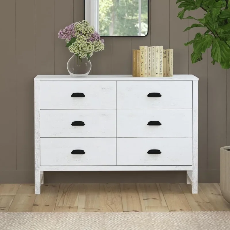 Duplo Dresser em Cottage Branco, Fairway, 6-Drawer