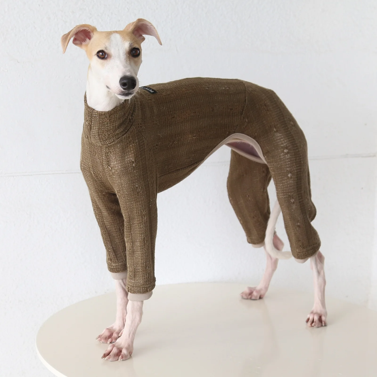 Hondenkleding Zachte gebreide trui met hoge hals en vier poten voor kleine windhonden, lente-herfst-sweatshirt voor kleine tot middelgrote whippet honden